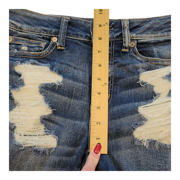 American Eagle Shorts Womens 4 Blue Hi-Rise Shortie Distressed Med Wash Grunge - Picture 7 of 9